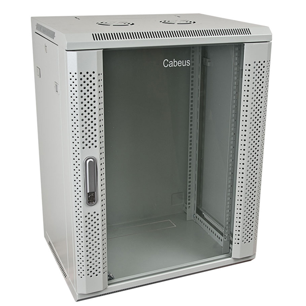 SH-05F-18U60/45 Cabeus Шкаф телекоммуникационный настенный 19" 18U 600x450x901mm (ШхГхВ) дверь стекло, цвет серый (RAL 7035)