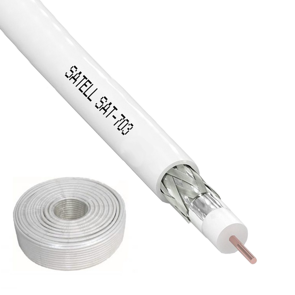 SAT-703 75 Ом (бухта 100м.), (жила CU, оплётка покрытая лужением TnCCA) кабель белый CXC-2681.0X.0B