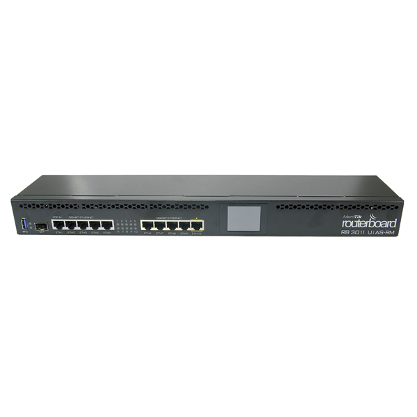 MikroTik  RB3011UiAS-RM  Маршрутизатор 3011UiAS with Dual core 1.4GHz ARM CPU, 1GB RAM, 10xGbit LAN, 1xSFP port, RouterOS L5,1U rackmount case, LCD pa